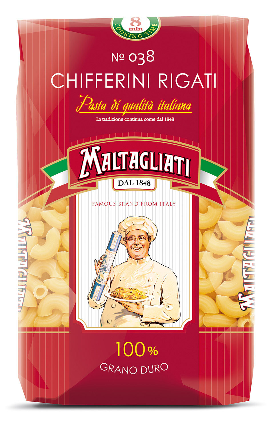 Макароны Maltagliati "Рожки" №038, из твердых сортов пшеницы, без добавок, постные, 450 гр.