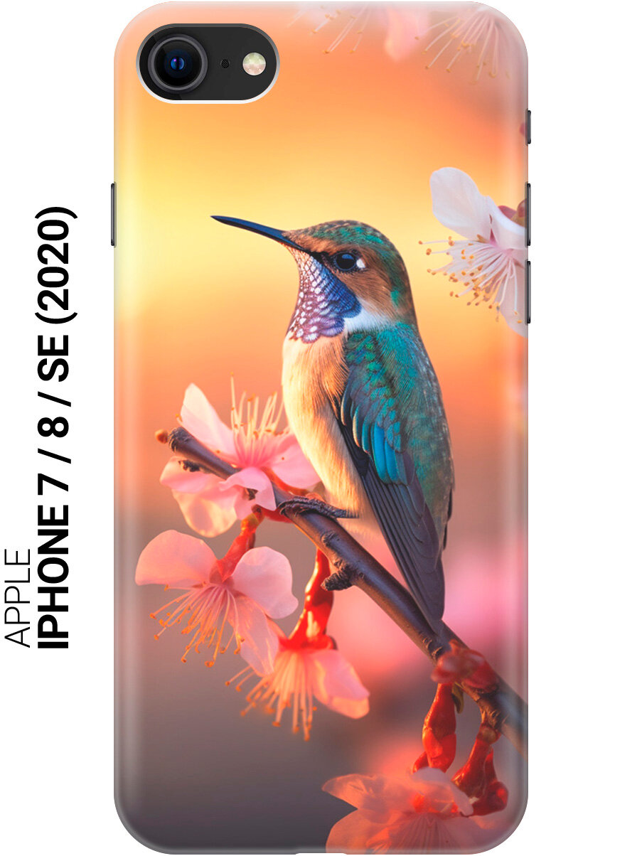 Силиконовый чехол на Apple iPhone SE (2022) / SE (2020) / 8 / 7 с рисунком "Птичка и закат"
