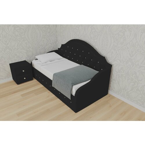 Односпальная кровать Лондон 80x200 основание металлическое с ламелями велюр черный