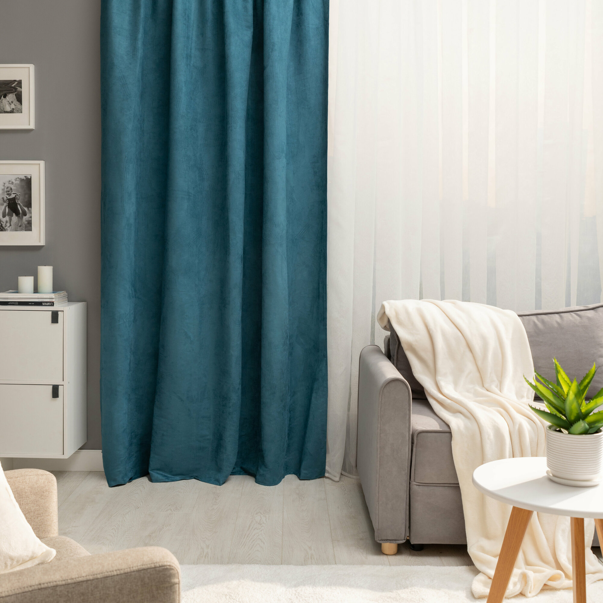 фото Штора на ленте со скрытыми петлями Inspire Manchester 200x280 см цвет бирюзовый