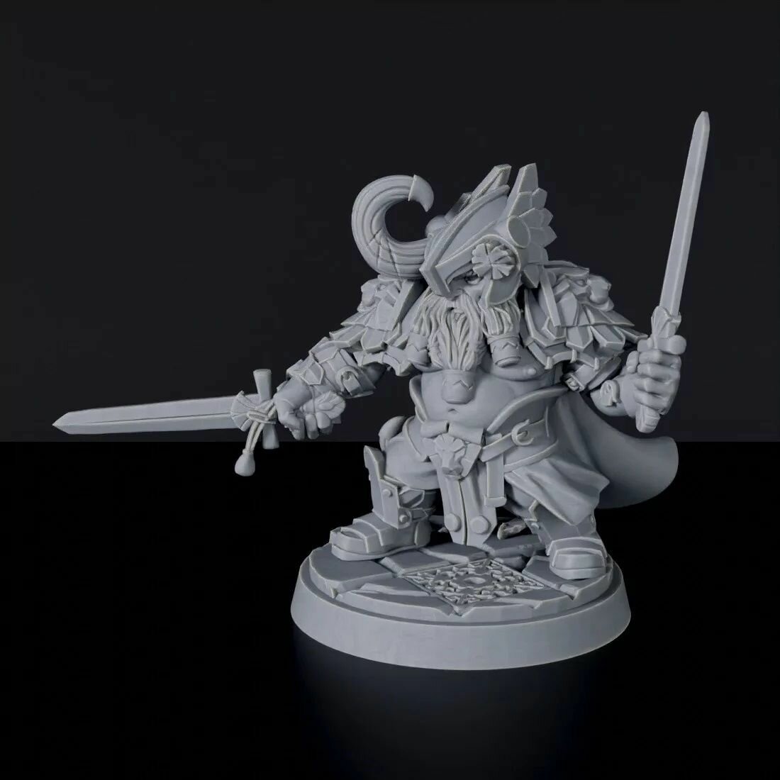 Миниатюра D&D "Дварф боец с мечами" 32 мм (DnD, Dungeons & Dragons, ДнД, Подземелья и Драконы, Pathfinder)