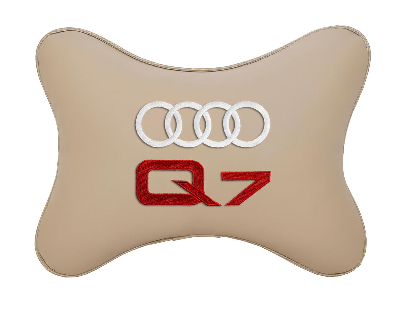 Подушка на подголовник экокожа Beige с логотипом автомобиля AUDI Q7