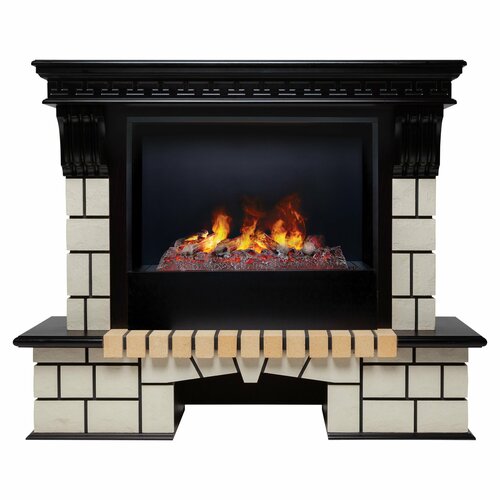 Электрокамин RealFlame STONE R 26 AO-287 с очагом 3D Cassette 630 дрова + Black вставка электрокамин realflame stone brick 26 ao с helios sbg 26 3d