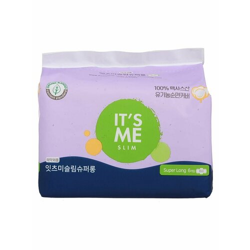 Прокладки женские гигиенические с крылышками, 6 капель, Slim organic cotton pads superlong, It's Me