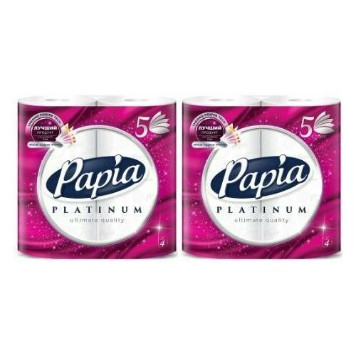 Papia Туалетная бумага Platinum, белая, пятислойная, 4 шт, 2 уп