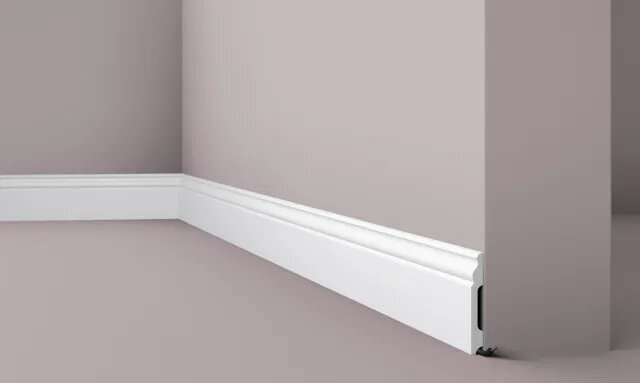 фото Плинтус белый 13x100 мм дюрополимер высокий широкий напольный под покраску полиуретановый A015 1 шт