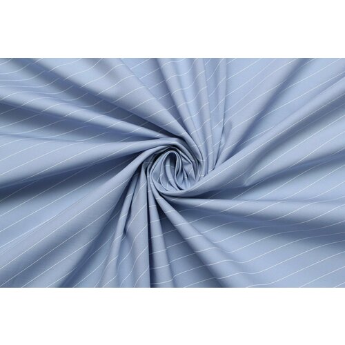Ткань Хлопок-стрейч диагональная белая полоска на голубом, ш142см, 0,5 м