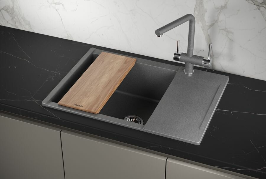 ES-7003, графит, кухонная мойка GRANULA, кварц, ESTETICA