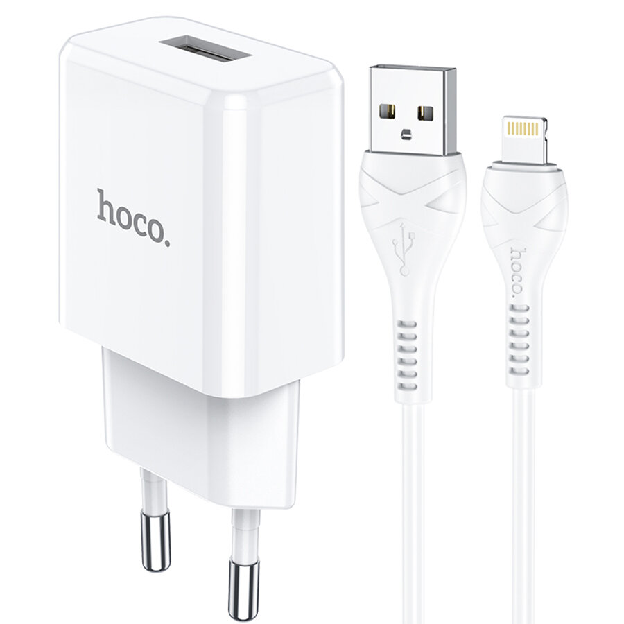 Сетевое зарядное устройство HOCO N9 Especial 1xUSB с Кабелем USB - Lightning, 2.1A, 10W, белый