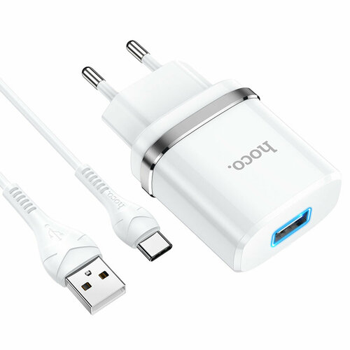 Сетевое зарядное устройство HOCO N1 Ardent 1xUSB с Кабелем USB - Type-C, 2.4A, 10.8W, белый