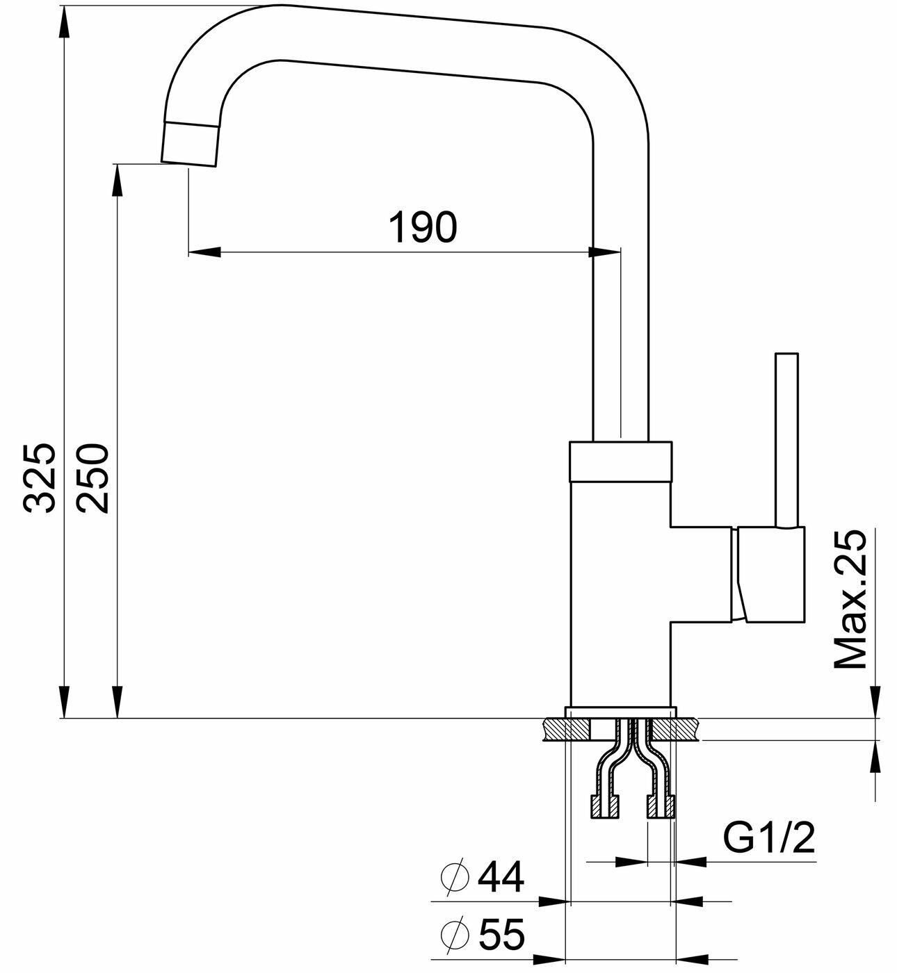 Смеситель Granula GR-0010 для кухонной мойки, эспрессо - фото №5