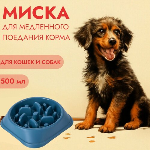 Миска для медленного поедания корма, для кошек и собак синяя