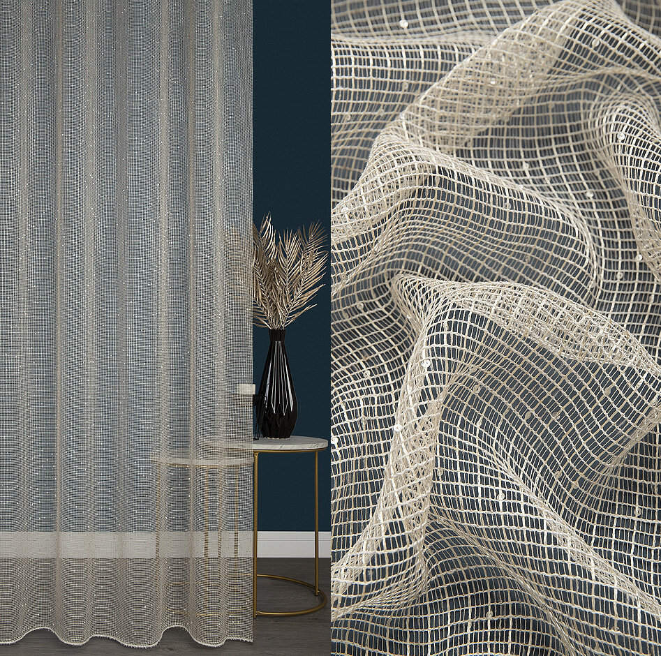 фото Тюль Amore Mio 300х270 см, для спальни, гостинной, кабинета, кухни, детской, сетка, однотонный шампань