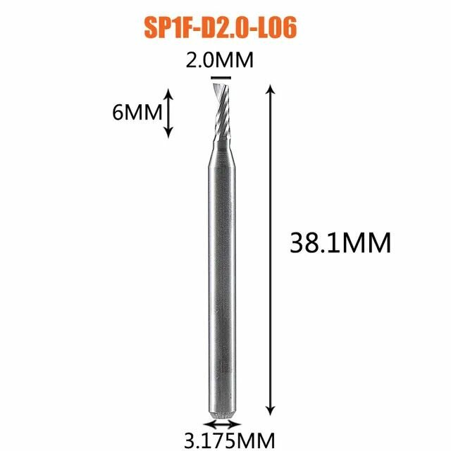 Dreanique однозаходная фреза по дереву для ЧПУ станка (2x6x38x3.175) SP1F-D2.0-L06 39721