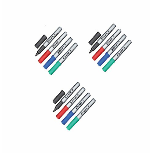 Комус Набор маркеров перманентных, 4 цвета , 1-4мм, 3 уп