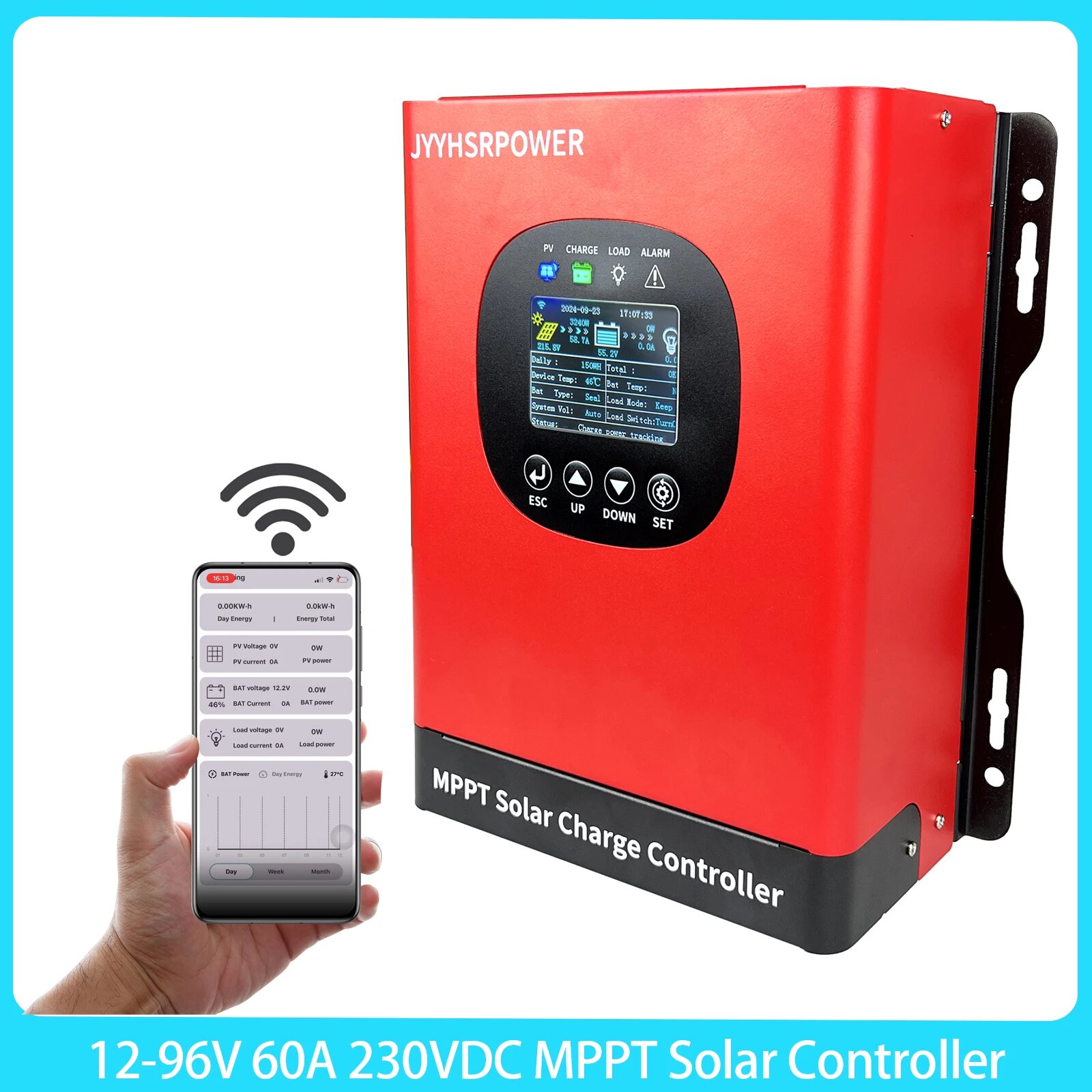 HXCONTROLLER WiFi MPPT Солнечный контроллер заряда 60А, 12-96V Auto, MPPT60A 230VDC, Built-In WIFI