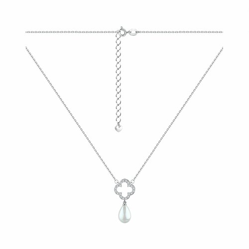 фото Колье diamant online, серебро, 925 проба, родирование, жемчуг, фианит, длина 45 см., белый