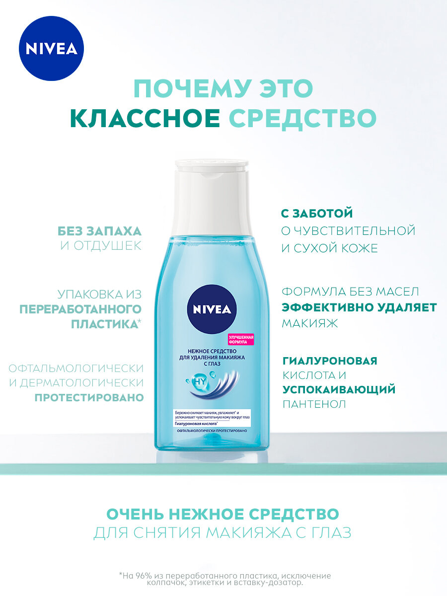 Нежное средство для удаления макияжа NIVEA для чувствительной кожи вокруг глаз, 125 мл.