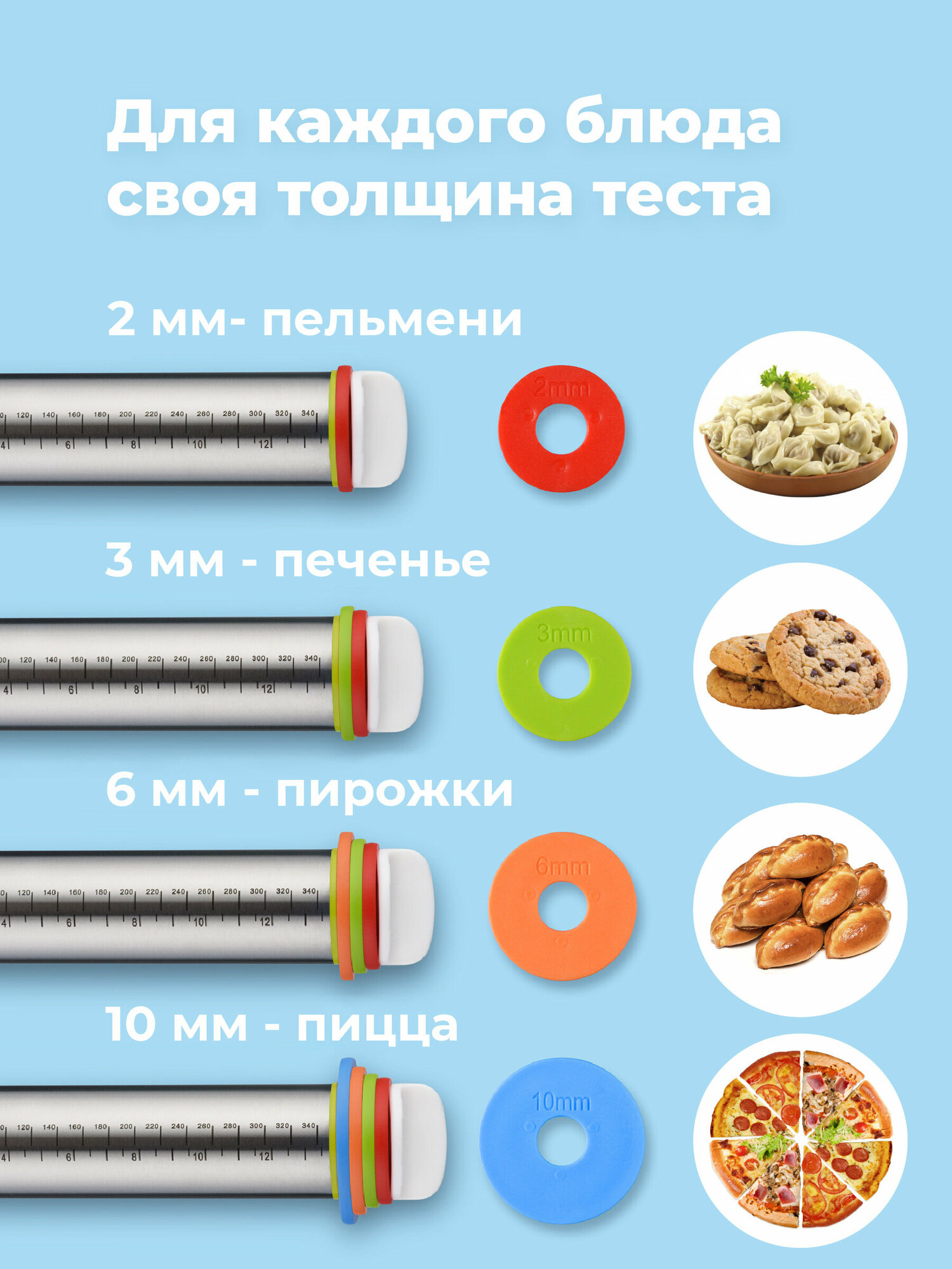 Скалка для теста Sugar Day металлическая с ограничителями