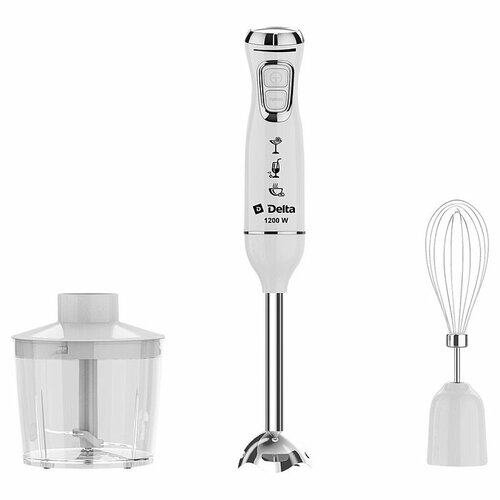 Блендер погружной 1200ВТ 3ПРЕДМЕТА 2 СК РЕЖ турбо чаша 500МЛ венчик НОЖ нерж СТ МЕТ нога БЕЛ DELTA 416500₽