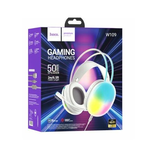 Стереонаушники полноразмерные Hoco W109 Rich Gaming с микрофоном белые 169900₽