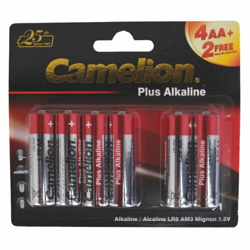 Элемент питания Camelion Plus Alkaline, LR6, 6 шт