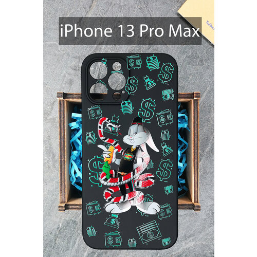 Силиконовый чехол Заяц Банни со змеей неон для iPhone 13 Pro Max / Айфон 13 Про Макс