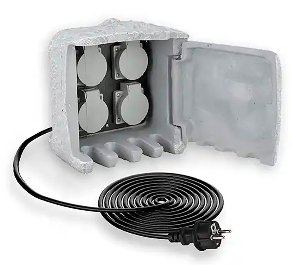 Садовая розетка, уличная, влагозащищенная, Pondtech CSB 104, 4 поста (в камне) — фото 1