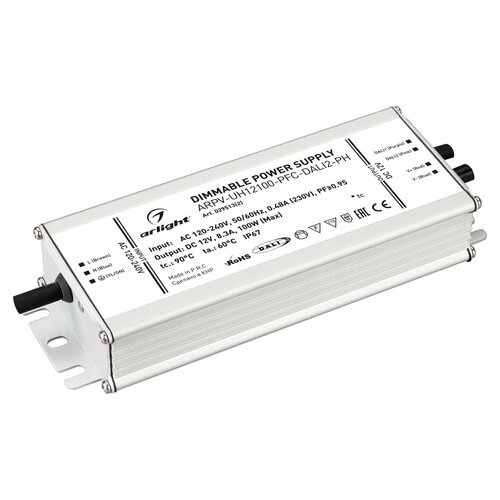 029513(2) Блок питания ARPV-UH12100-PFC-DALI2-PH (12V, 8.3A, 100W) (Arlight, IP67 Металл, 7 лет)