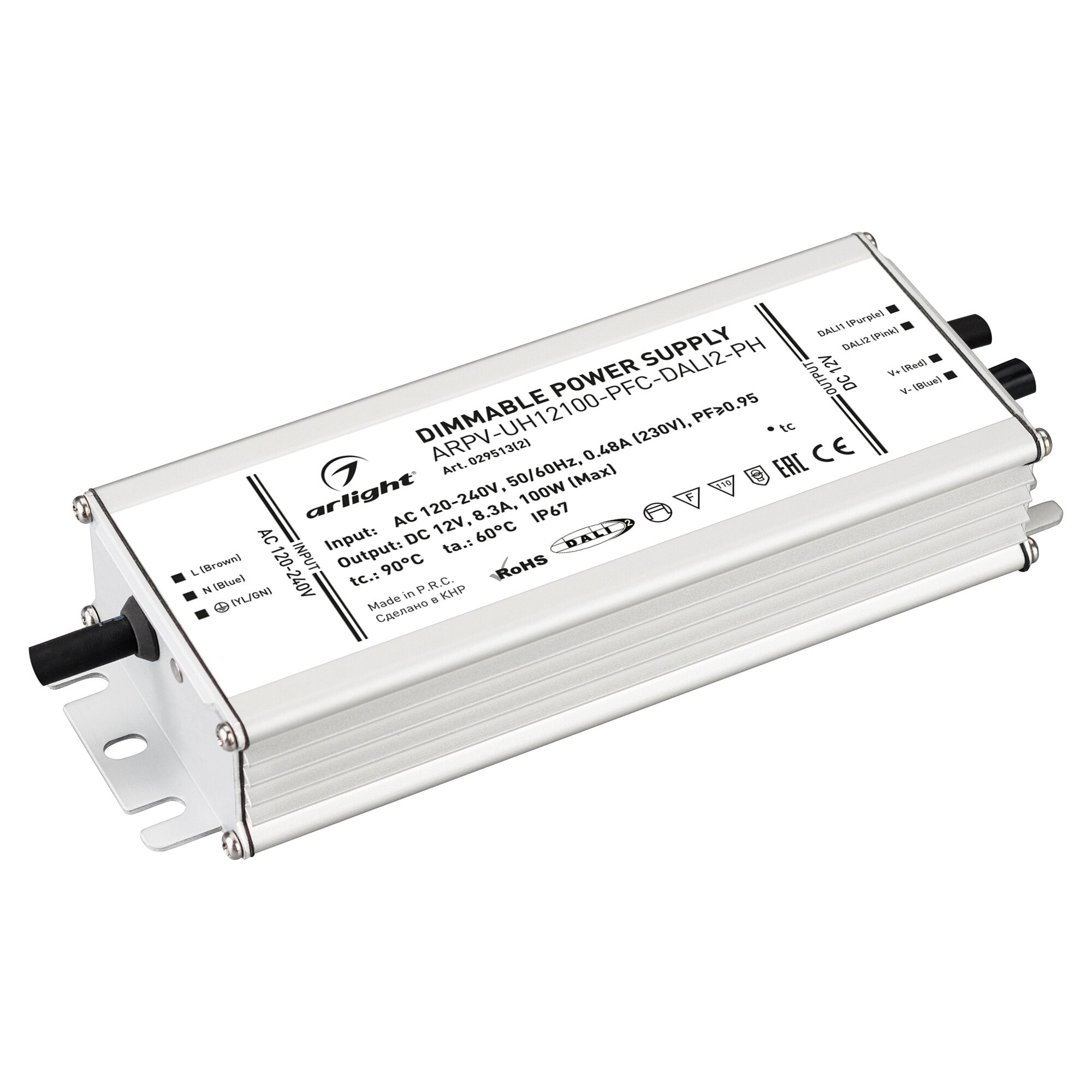 029513(2) Блок питания ARPV-UH12100-PFC-DALI2-PH (12V, 8.3A, 100W) (Arlight, IP67 Металл, 7 лет)