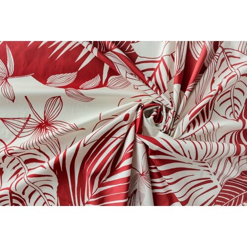 Ткань поплин с красными цветами на белом фоне