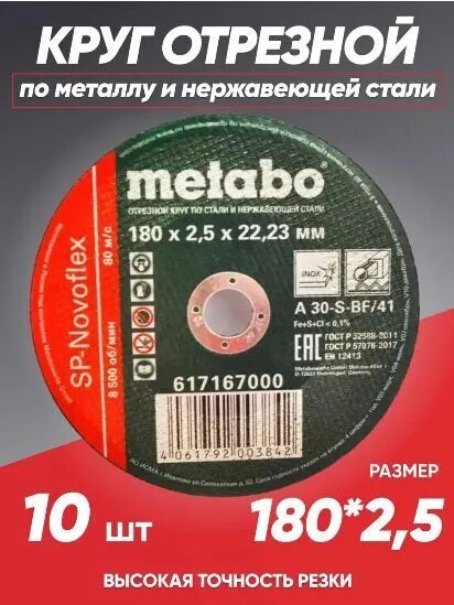 Круг отрезной по металлу 180*2.5 Metabo, диск отрезной 180