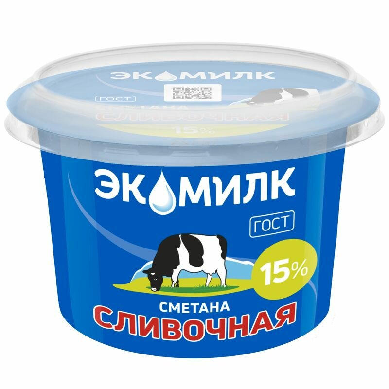 Сметана Экомилк 15%, 200г