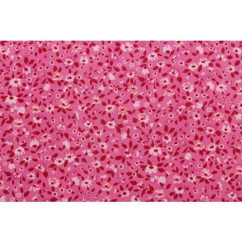 Ткань Хлопок-стрейч малиново-розовый в мелкий цветочный узор, ш136см, 0,5 м