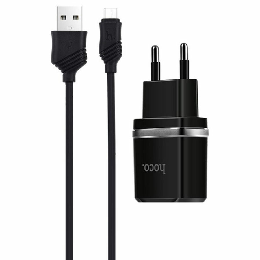 Сетевое зарядное устройство HOCO C11 Smart 1xUSB с Кабелем USB - Micro, 1A, 5W, черный