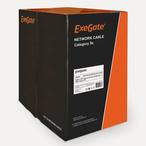 Изображение товара Кабель UTP ExeGate 4 пары, категория 5e, CCA, 25AWG, бухта 305м, серый,