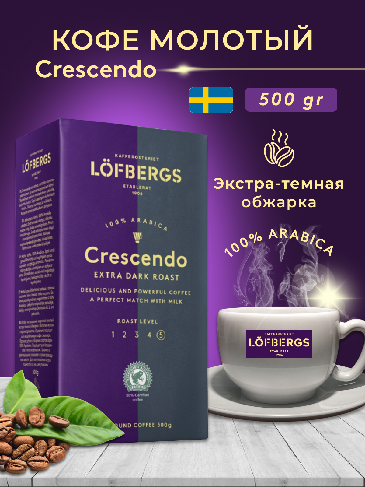 Кофе молотый Lofbergs Crescendo, 500 г, мягкая упаковка