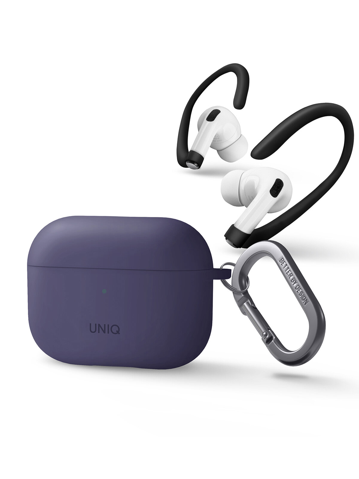 Uniq для Airpods Pro 2 чехол NEXO Liquid silicone +carabin +Sports ear hooks Purple