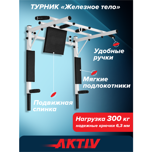 Турник-брусья Железное тело белый с черными ручками ВБ разборный Aktiv 4268₽