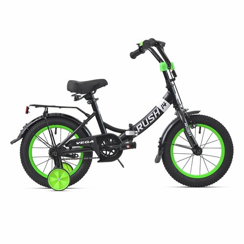 Велосипед двухколесный складной детский 14 дюймов RUSH HOUR VEGA 140 рост 105-120 см черный Для малышей 3 года 4 года 5 лет велик детский городской с багажником раш 963000₽
