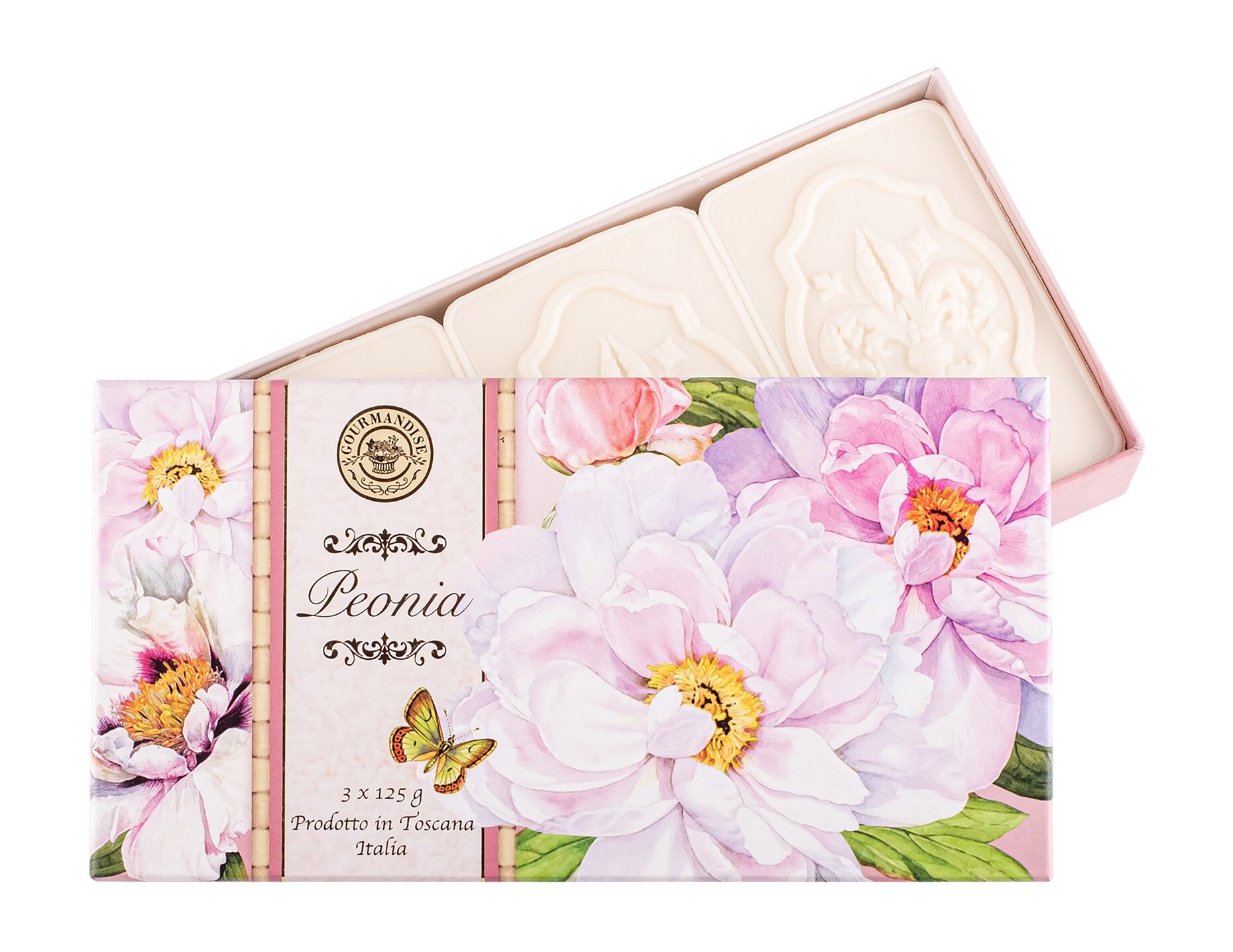 фото GOURMANDISE Набор натурального парфюмированного мыла Пион, 3 х 125 г