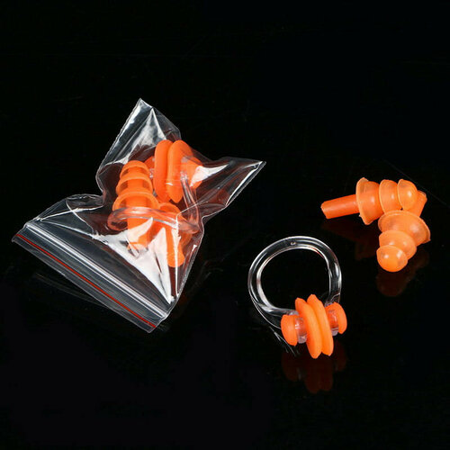 Набор для плавания E36868-3 беруши и зажим для носа, оранжевый набор для плавания в zip lock беруши и зажим для носа бирюзовый спортекс e36868 5