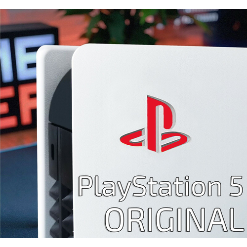 Наклейка логотип на игровую консоль Sony PlayStation 5 (Красная) (2 шт.)