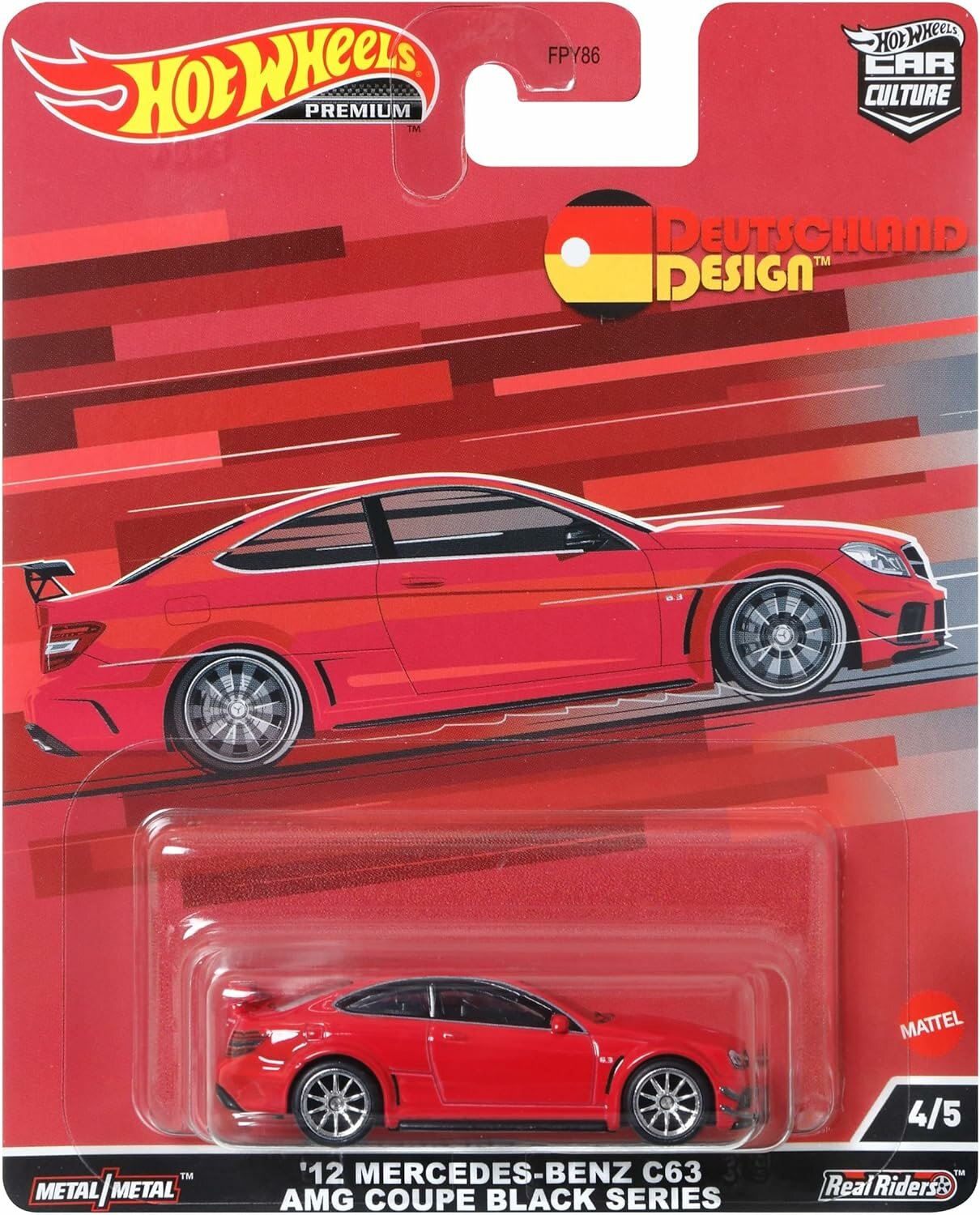 Коллекционная Premium машинка Hot Wheels '12 Mercedes-Benz C63 AMG Coupe Black Series Red (коллекция Car Culture 2022, серия Deutschland Design, 4/5)