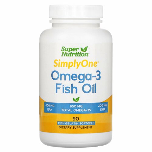 Super Nutrition, SimplyOne, рыбий жир с омега-3, 1000 мг, 90 капсул из рыбьего желатина