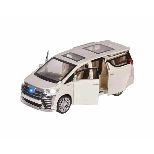 Машинка игрушечная Die-Cast - Toyota Vellfire 1:24, со светом и звуком, инерционная, белая, 1 шт