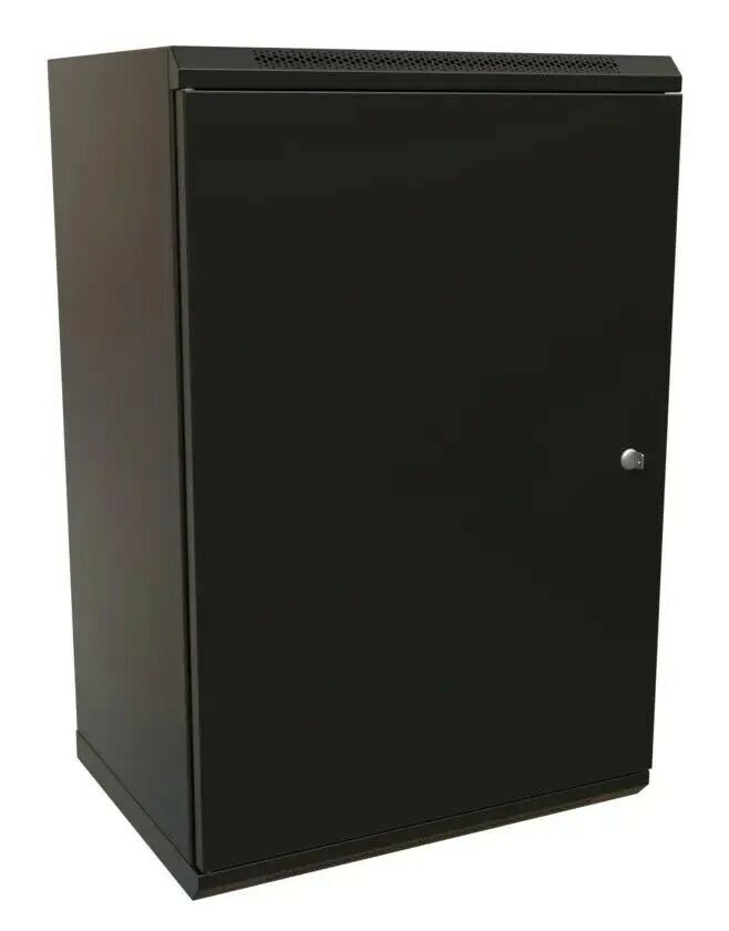 Шкаф серверный 19", 18U WRLine 908x600х450мм, цельнометаллическая дверь с замком, цвет черный (RAL 9004) (разобранный) - фото №1
