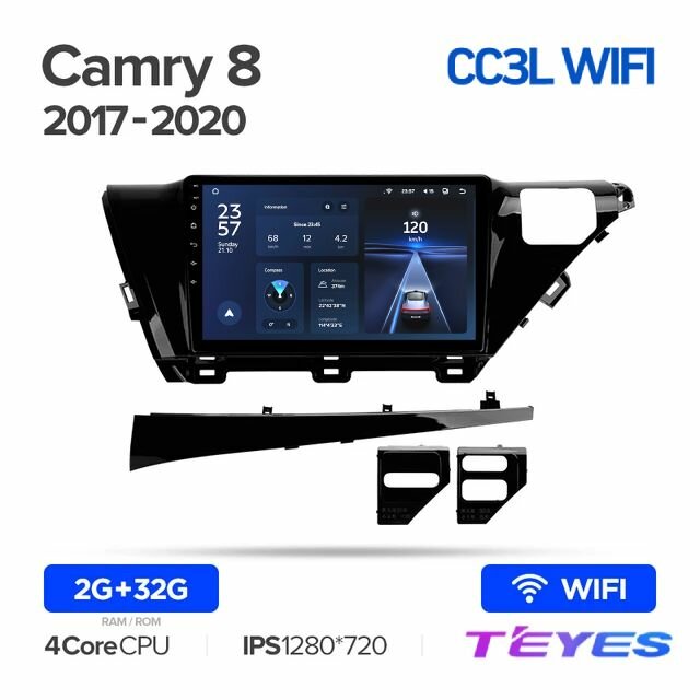 Магнитола Toyota Camry 8 XV70 2017-2020 Teyes CC3L Wi-Fi 2/32GB, штатная магнитола, 4-ёх ядерный процессор, IPS экран, Wi-Fi, 2 DIN