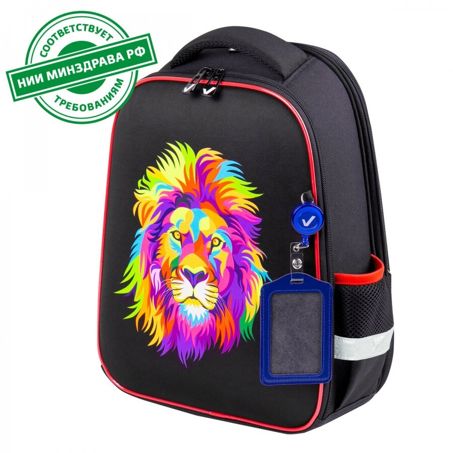 Ранец школьный Brauberg FIT, 2 отделения, "Colorful lion", 38х27х14см (270618)