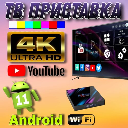 Умная смарт приставка для телевизора на базе андроид тв приставка h96 h96 max 4 64 gb черный